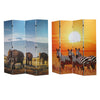 Double-Sided African Elephants & Zebras Animals Canvas Room Divider, 4 Panels, 70" H x 63" L